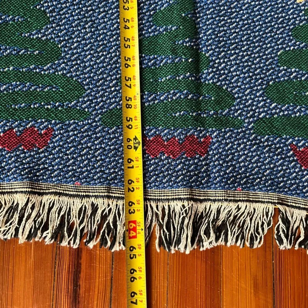 Vintage Christmas Tree Throw Afghan Tapestry Wall Hanging Holiday 65 In X 48 In